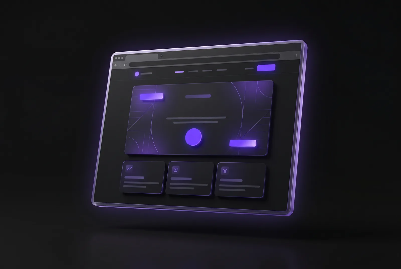 Dark SaaS landing page in a floating browser window